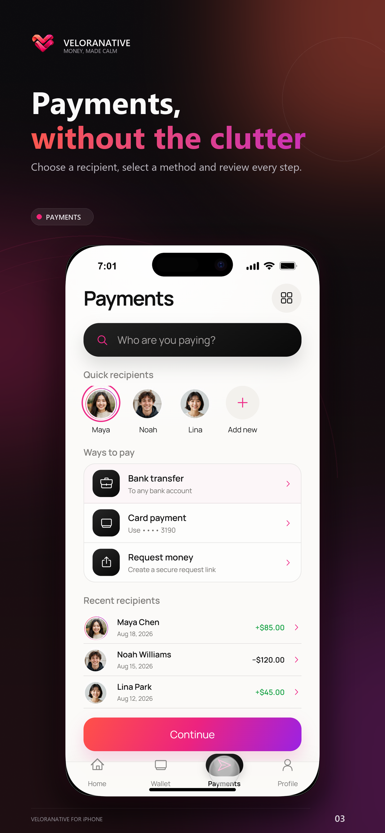 VeloraNative payment flow