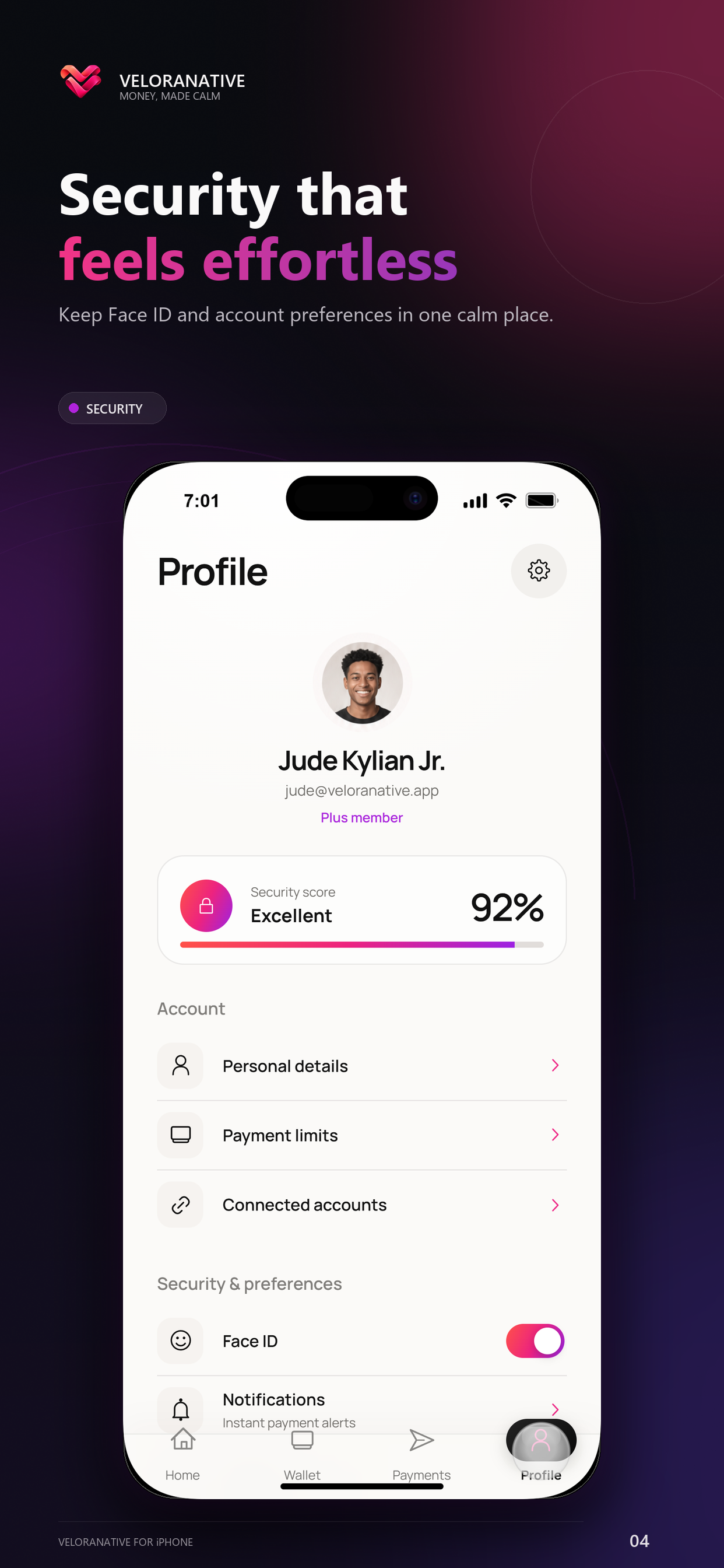 VeloraNative security and profile